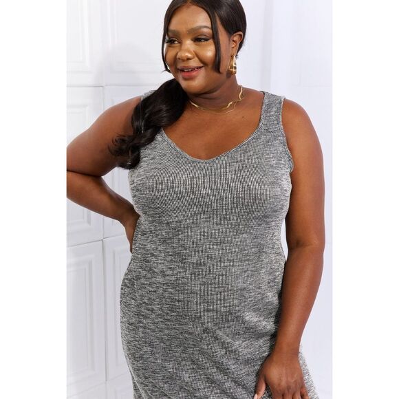 Culture Code Meet Me Halfway Full Size Heart Neck A-Line Dress In Charcoal - Picture 4 of 8